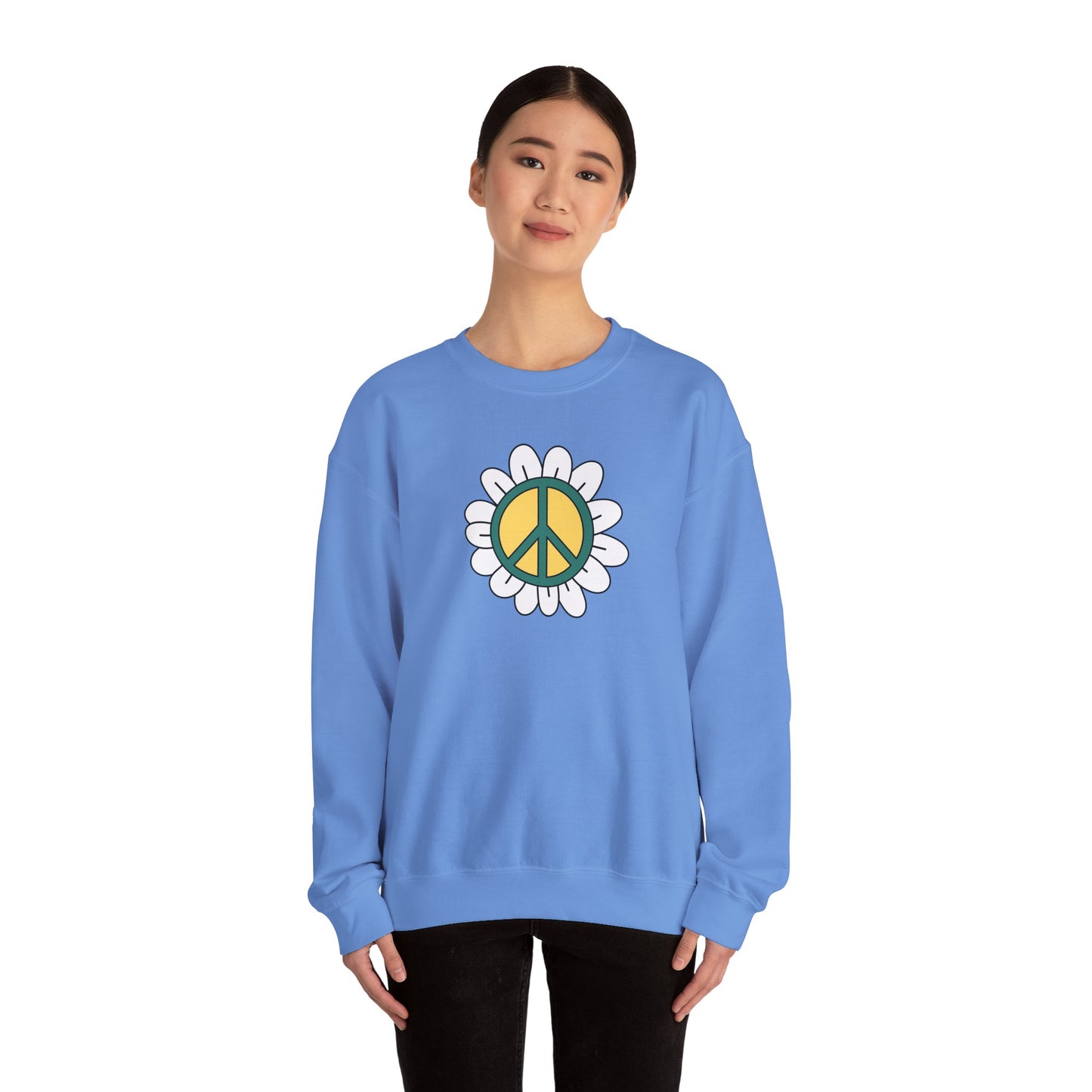 Peace Sign in White Flower Sweatshirt