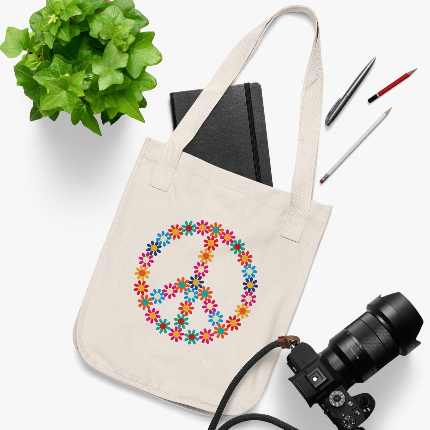 Peace Sign made of Flowers Organic Canvas Tote Bag