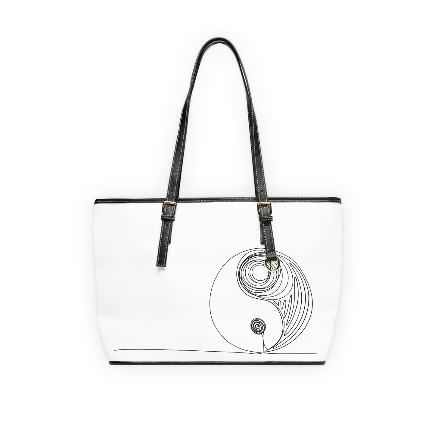 Minimalistic Yin Yang Drawing Leather Shoulder Bag