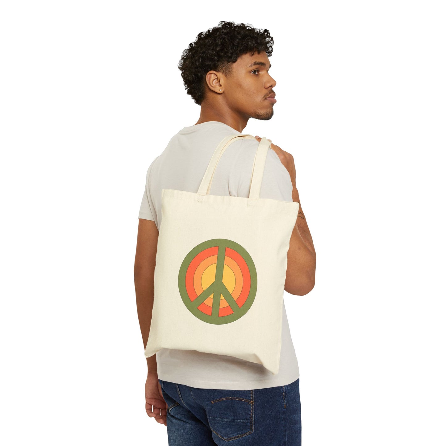 Retro Peace Sign Design Cotton Tote Bag