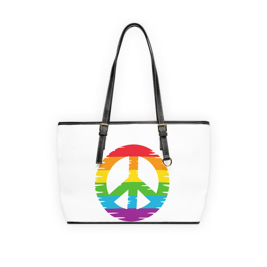 Rainbow Peace Sign Leather Shoulder Bag