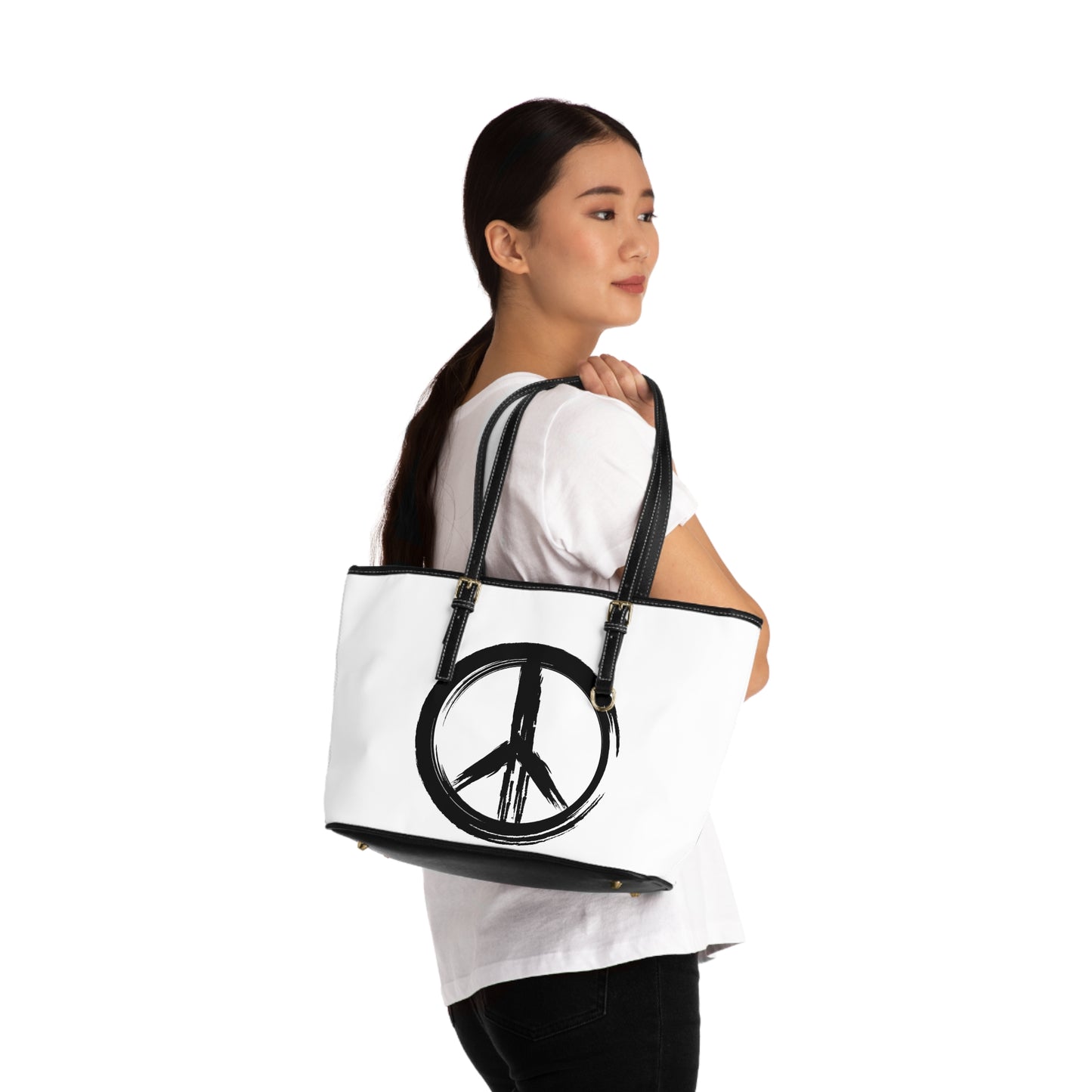 Brush Strokes Peace Sign Leather Shoulder Bag