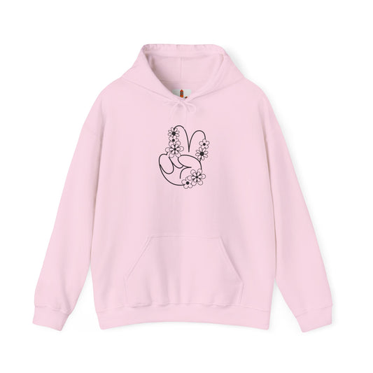 Black Peace Hand Sign with Flowers Hoodie