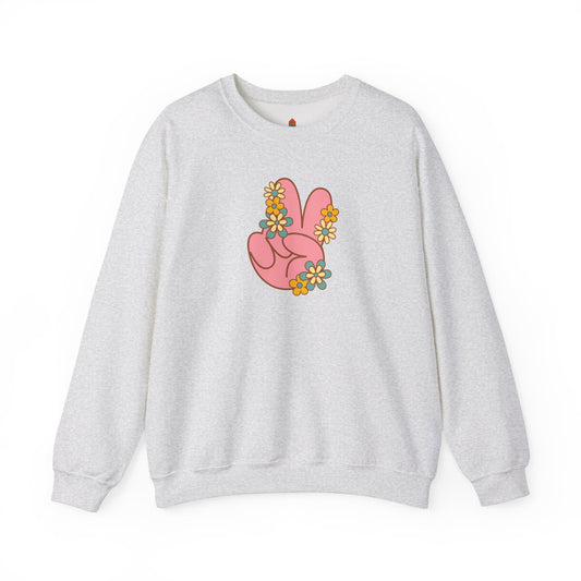 Peace Hand Sign with Flowers Sweatshirt