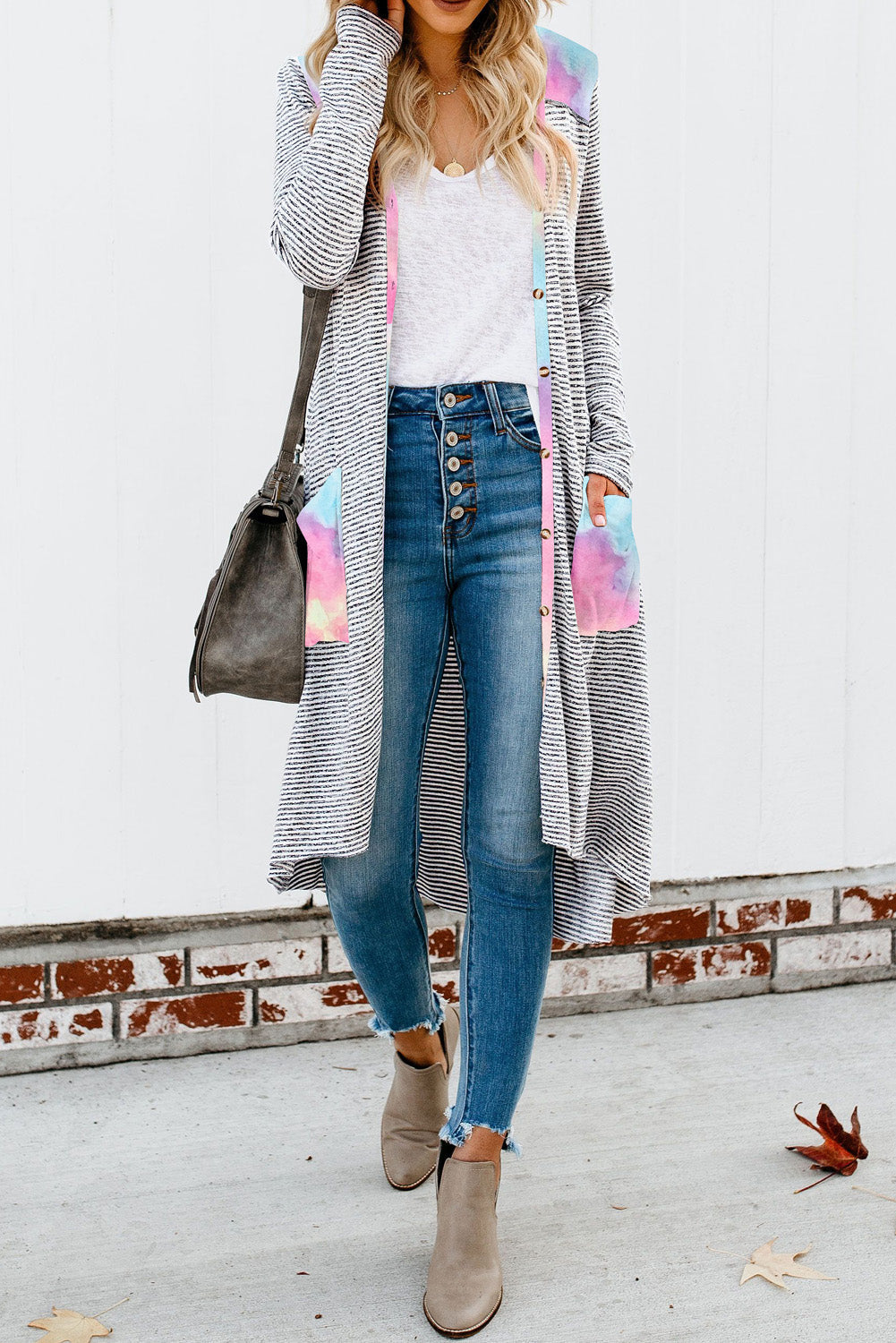 Tie-dye Patchwork Striped Cardigan - Boho Style