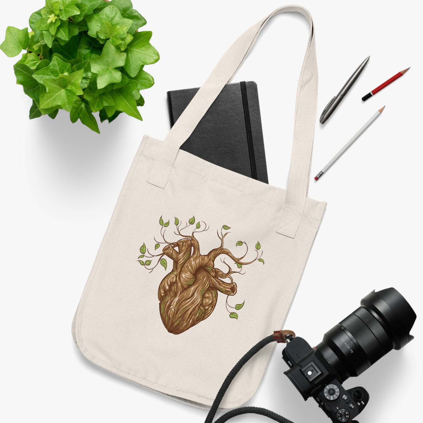 Heart Tree of Life Design Organic Canvas Tote Bag