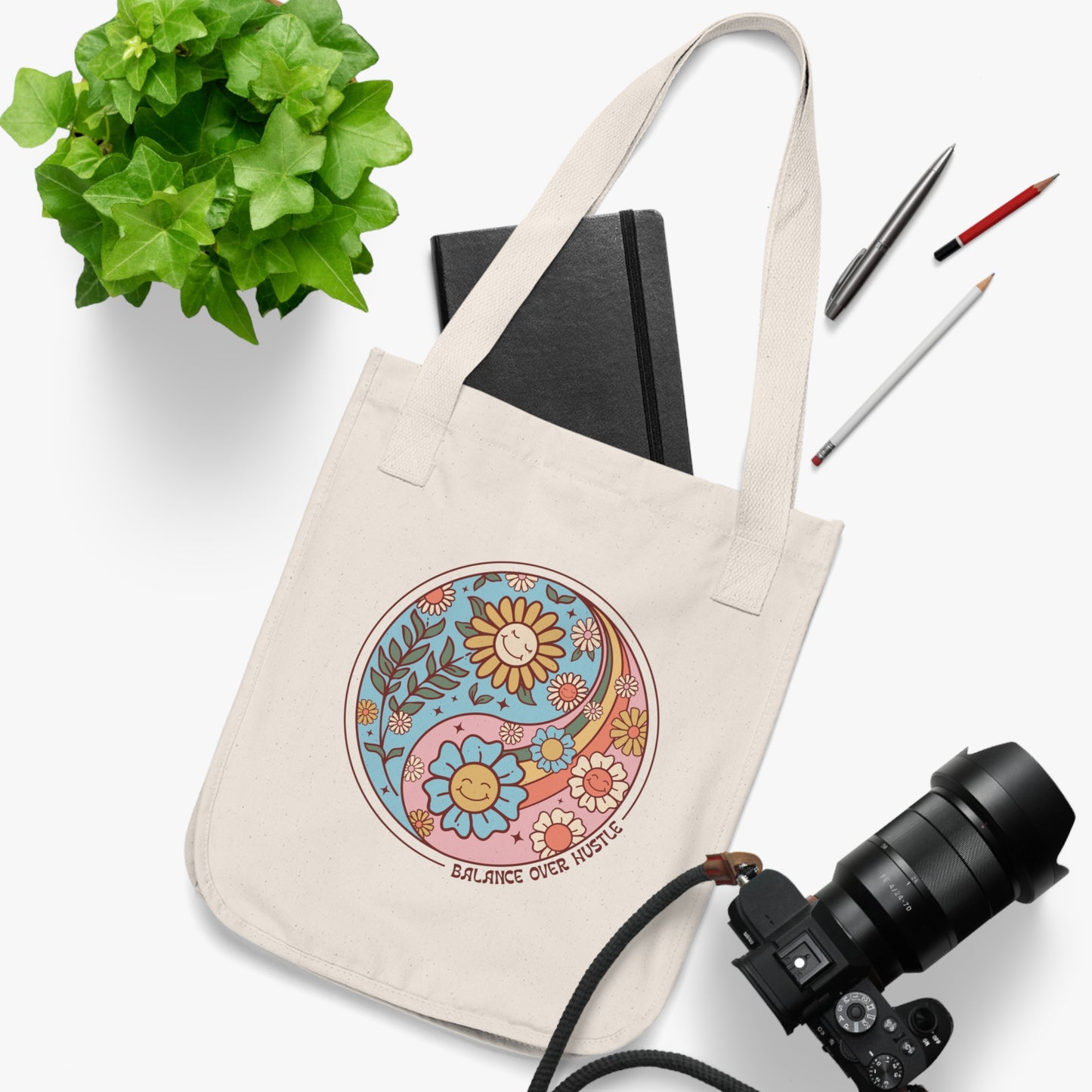 Boho Yin Yang Organic Canvas Tote Bag