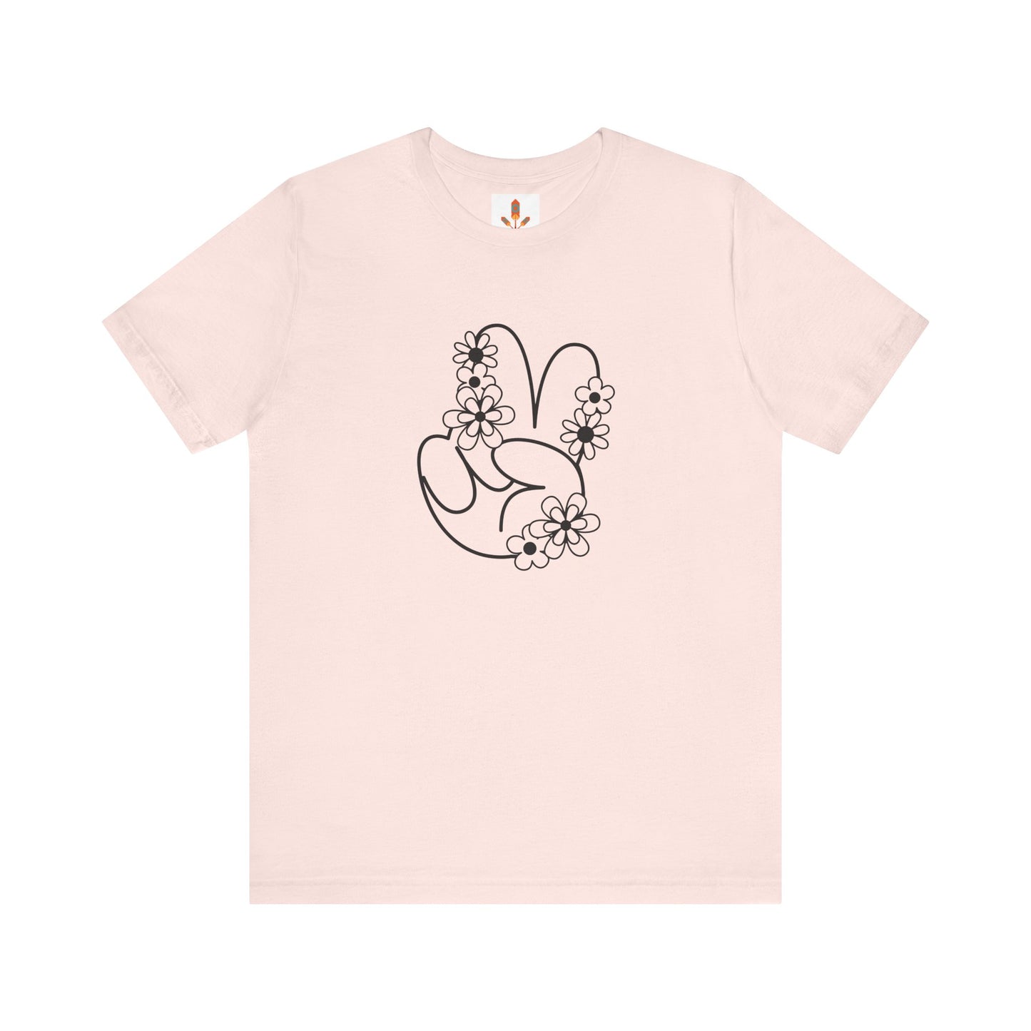 Black Peace Hand Sign with Flowers T-shirt