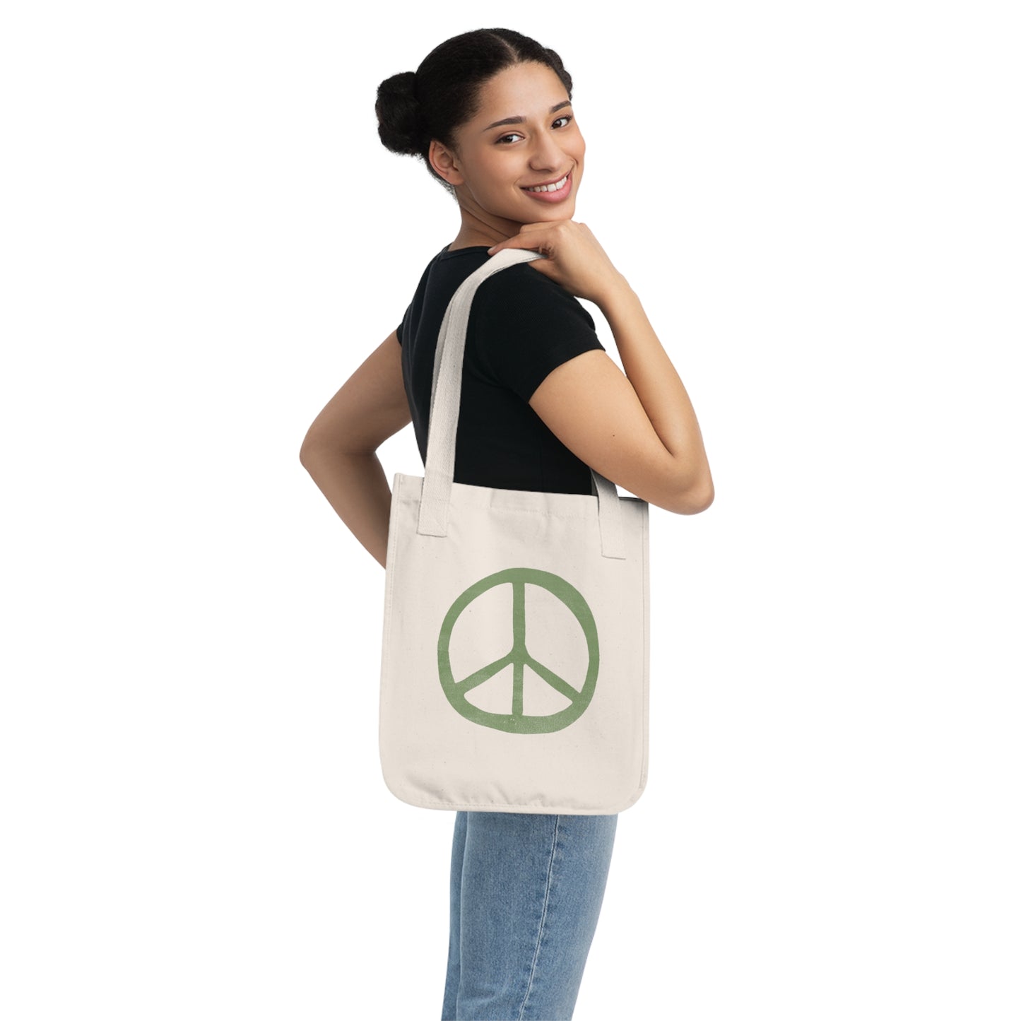 Green Peace Sign Organic Canvas Tote Bag