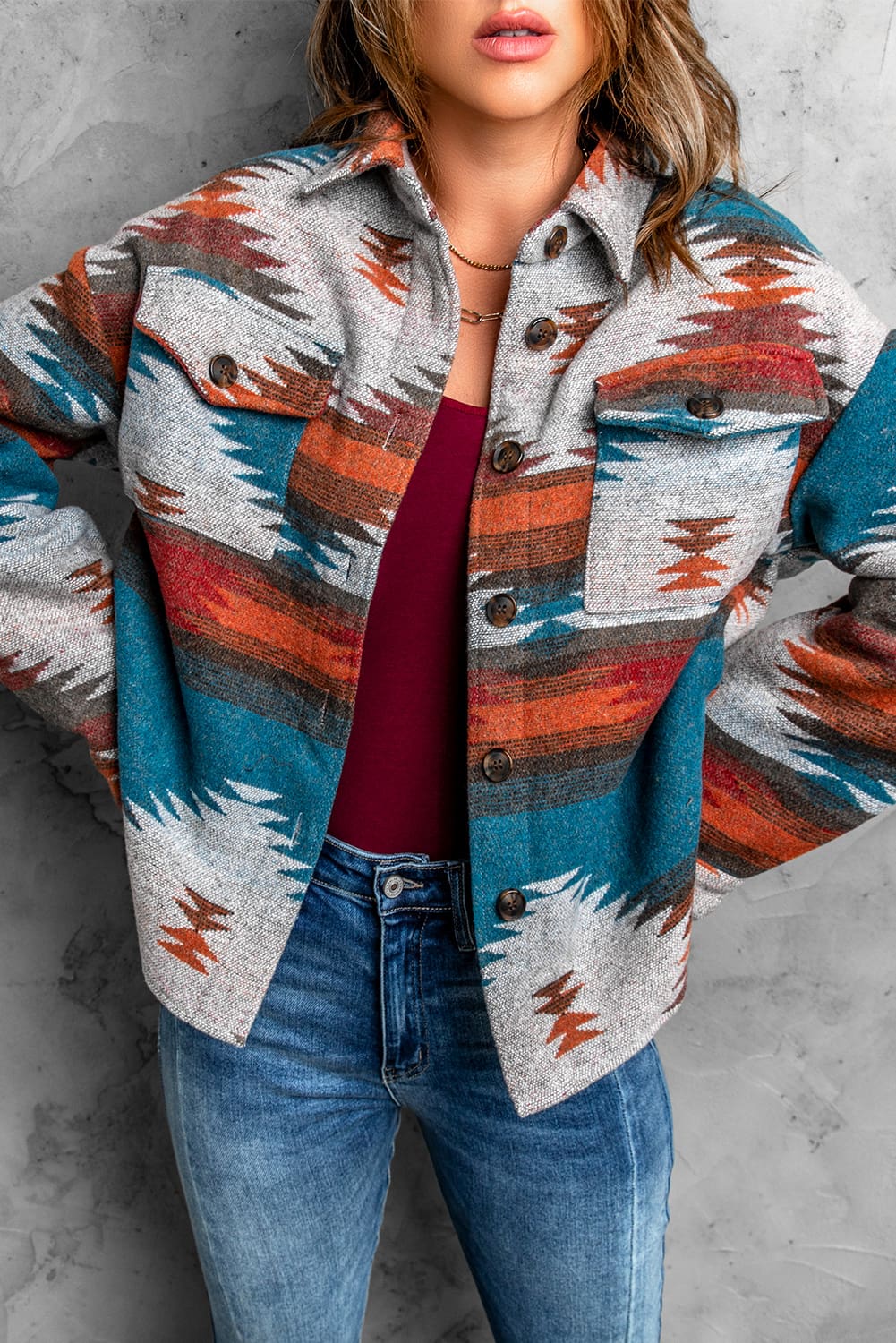 Multicolor Aztec Print Boho Jacket