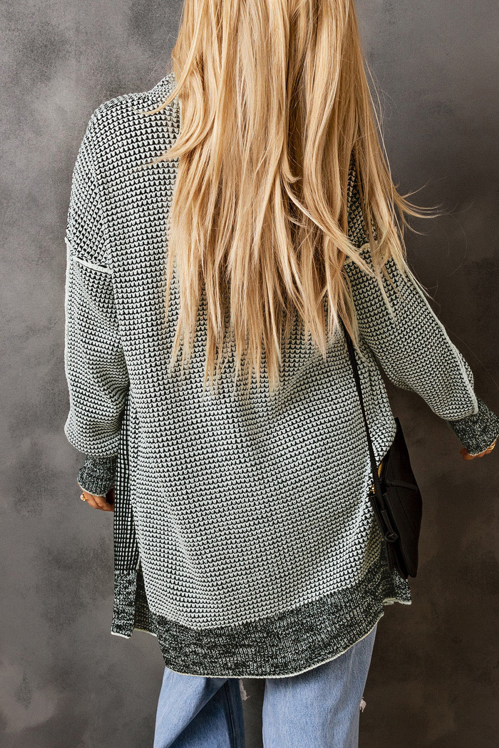 Gray Plaid Knitted Boho Cardigan