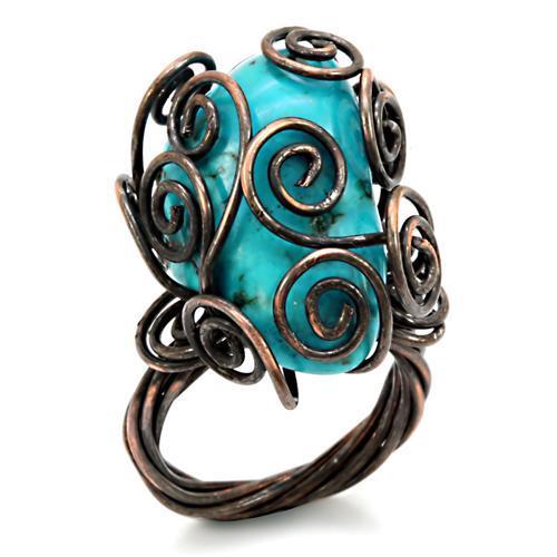 Antique Tone Brass Ring with Synthetic Turquoise