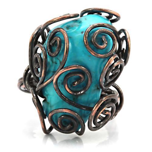 Antique Tone Brass Ring with Synthetic Turquoise