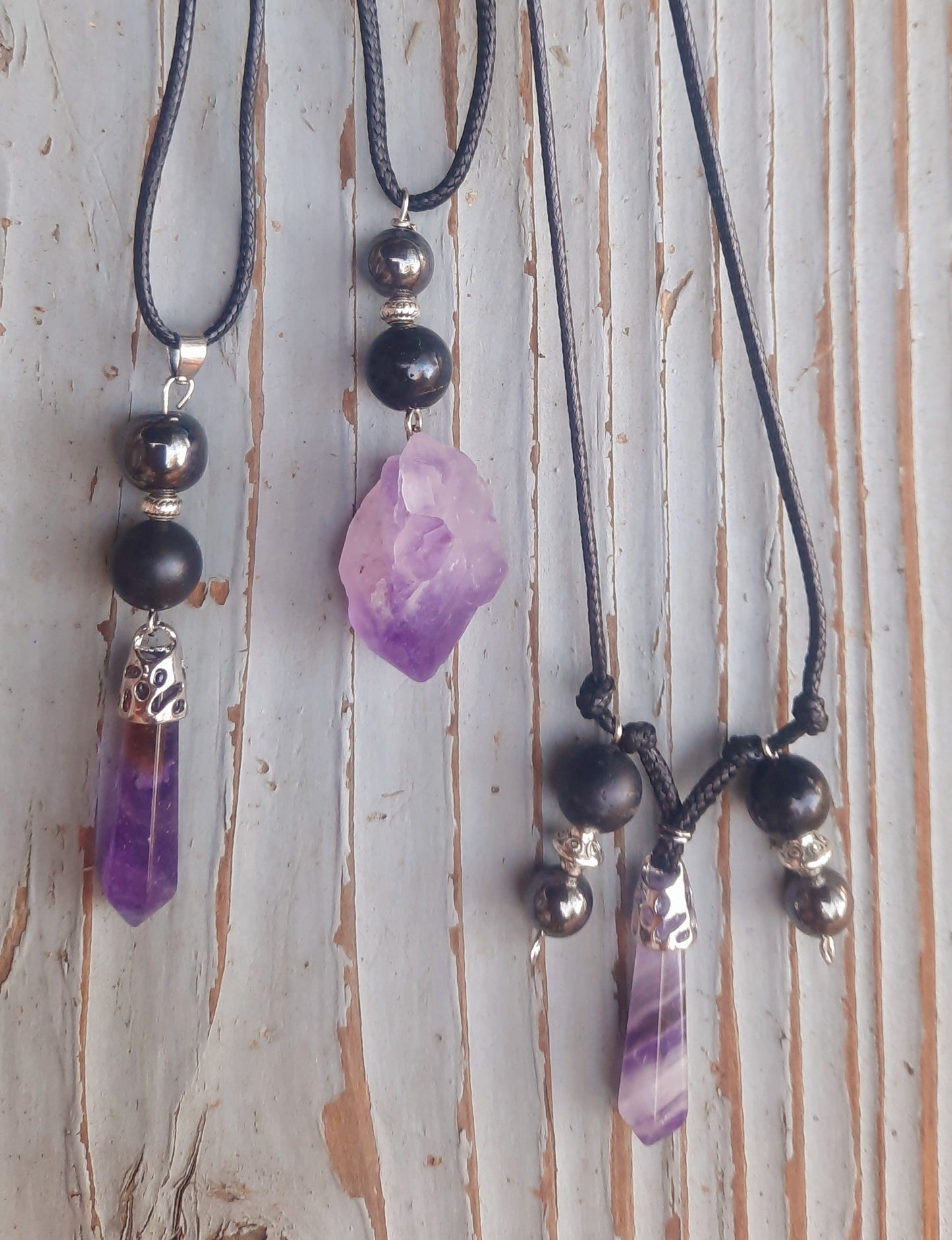 Amethyst Shungite Black Tourmaline Hematite Necklaces