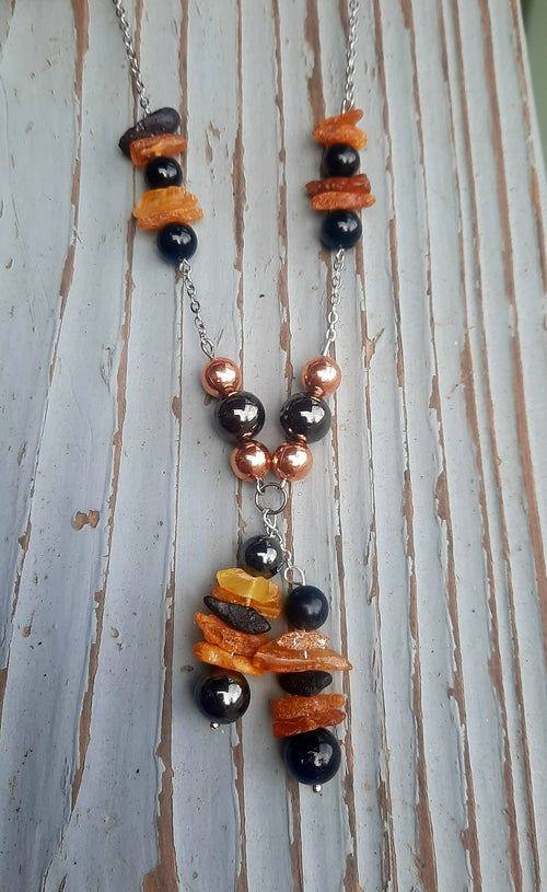 Healing Necklace - Shungite, Hematite, Black Tourmaline, Copper & Baltic Amber