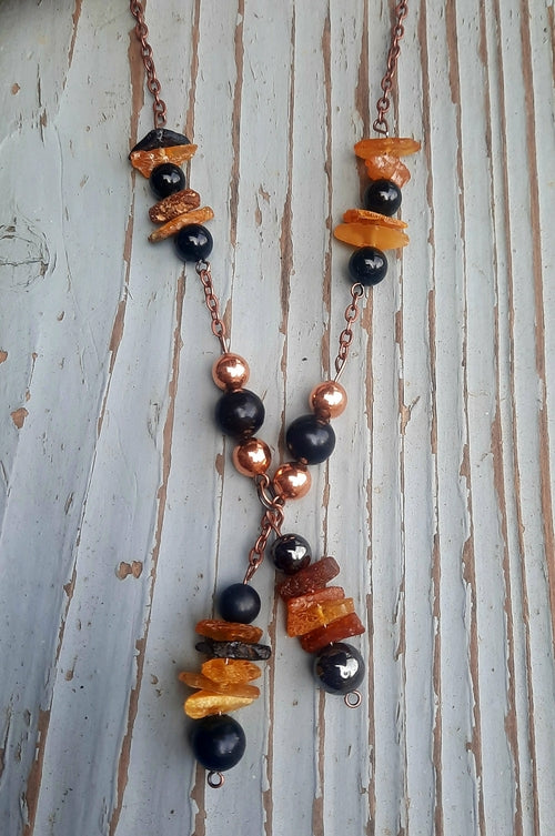 Healing Necklace - Shungite, Hematite, Black Tourmaline, Copper & Baltic Amber