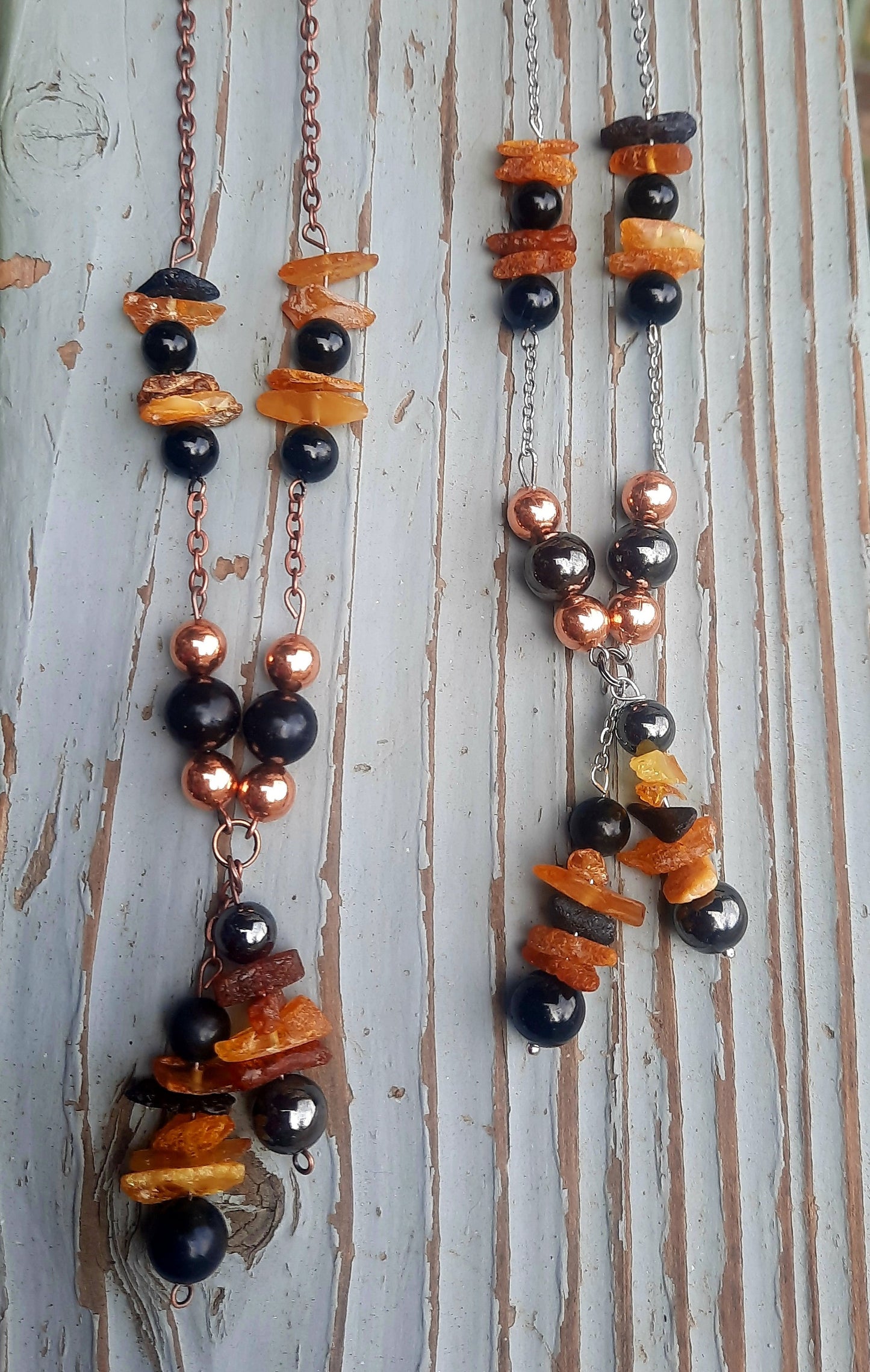 Healing Necklace - Shungite, Hematite, Black Tourmaline, Copper & Baltic Amber