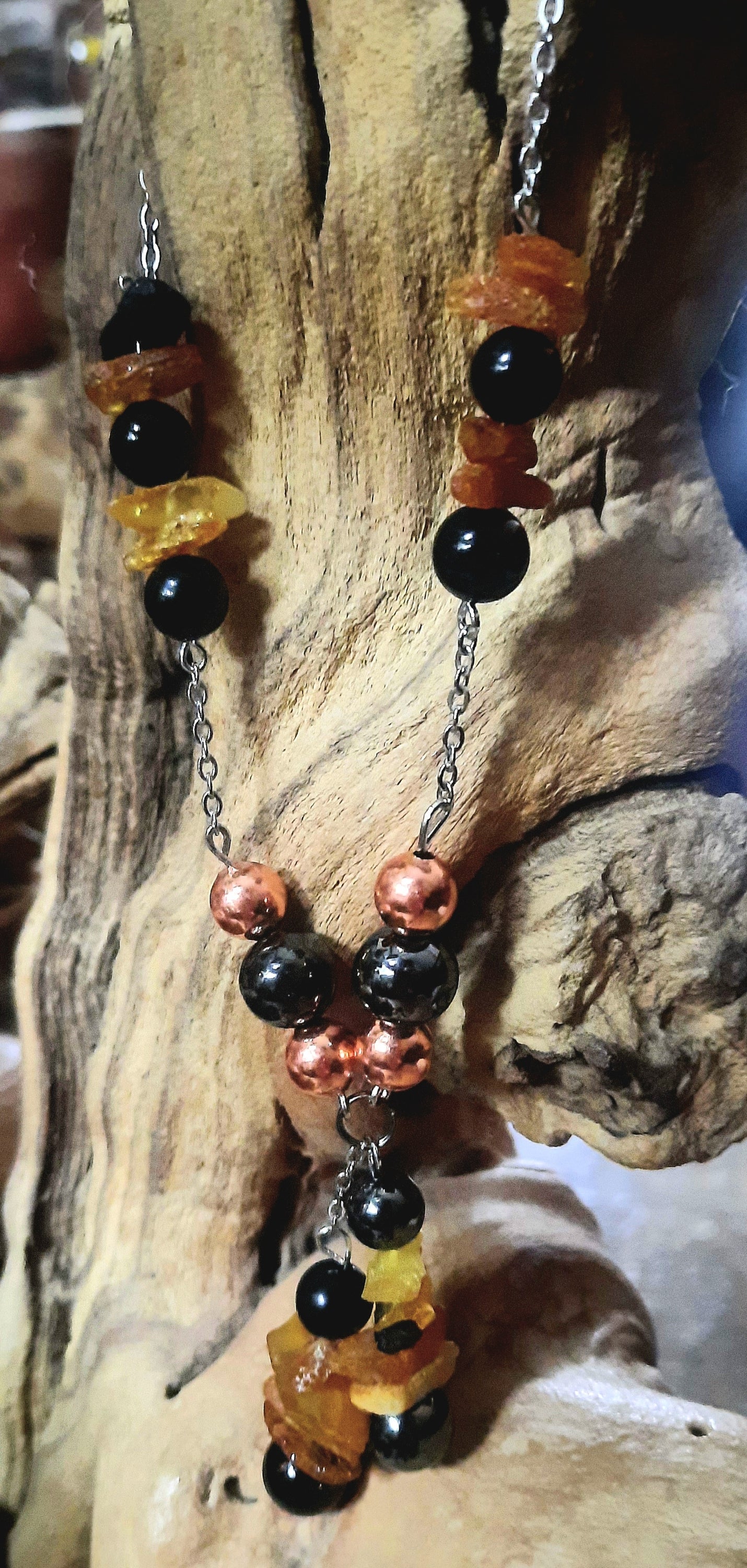 Healing Necklace - Shungite, Hematite, Black Tourmaline, Copper & Baltic Amber