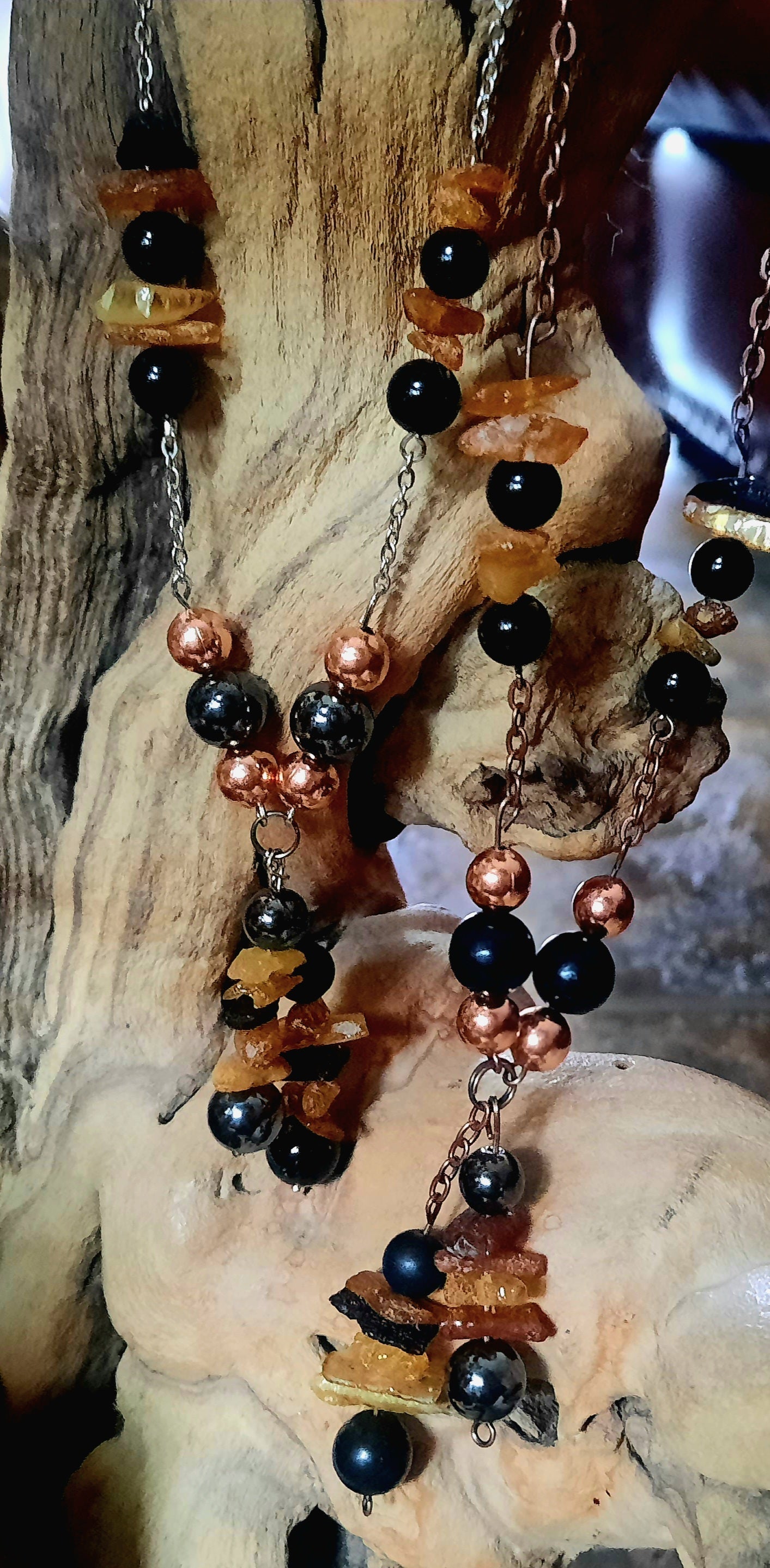 Healing Necklace - Shungite, Hematite, Black Tourmaline, Copper & Baltic Amber