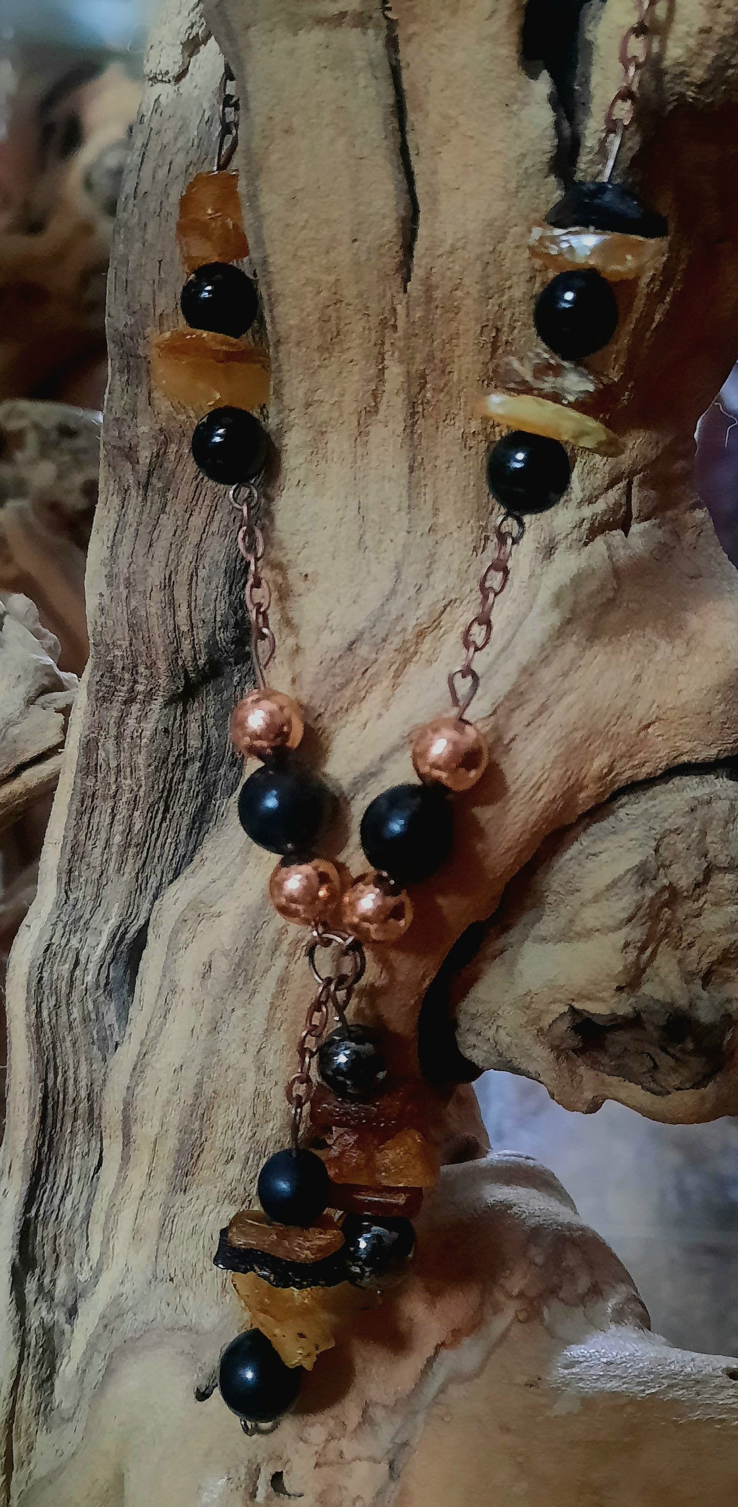 Healing Necklace - Shungite, Hematite, Black Tourmaline, Copper & Baltic Amber