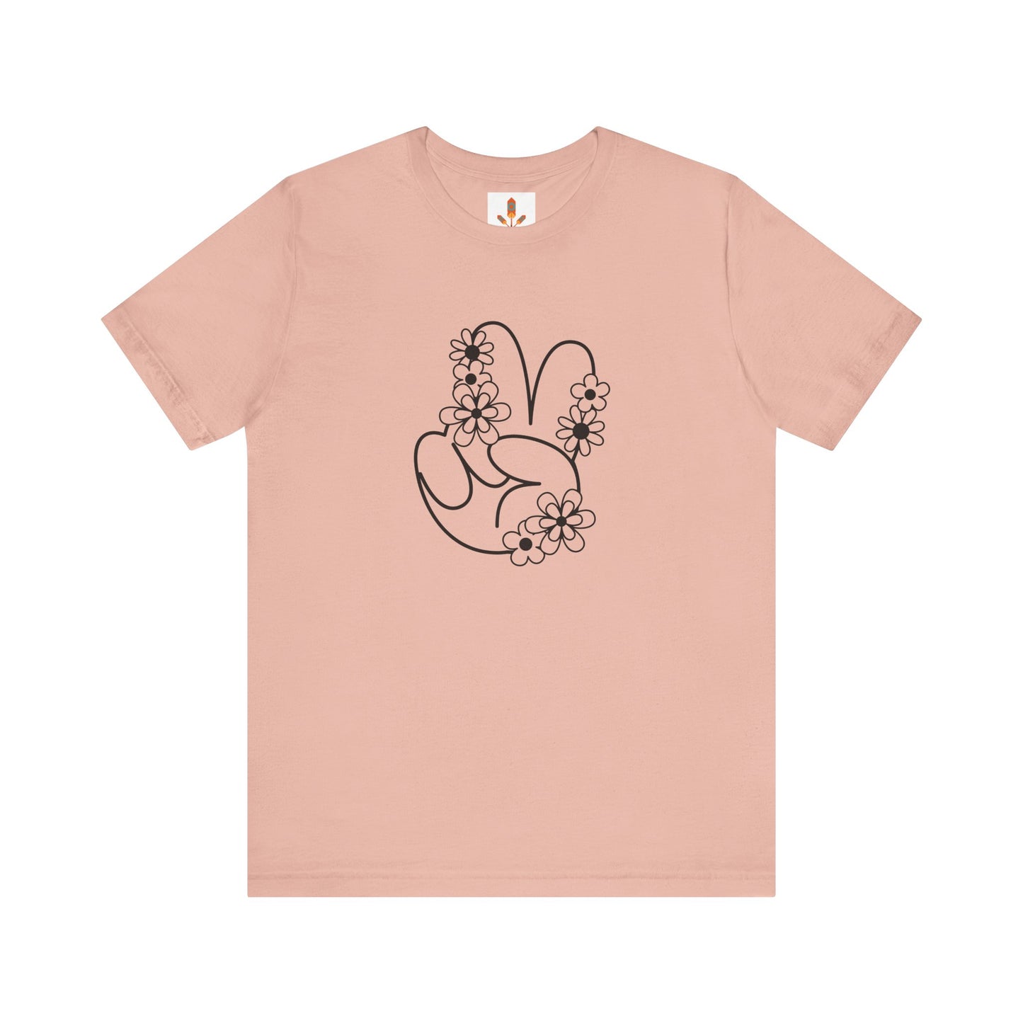 Black Peace Hand Sign with Flowers T-shirt