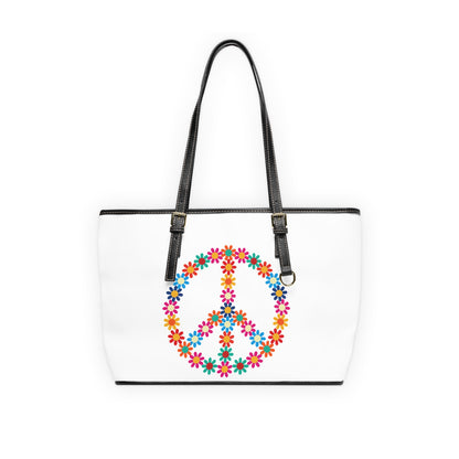 Peace Sign made of Flowers Leather Shoulder Bag