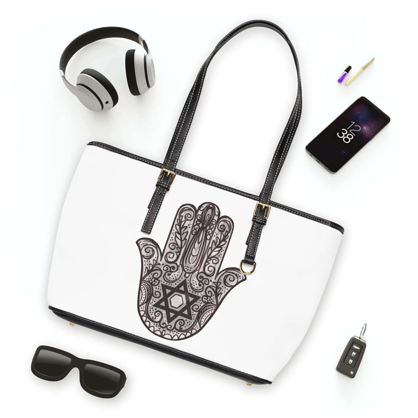 Beautiful Hamsa Hand with Star Leather Shoulder Bag