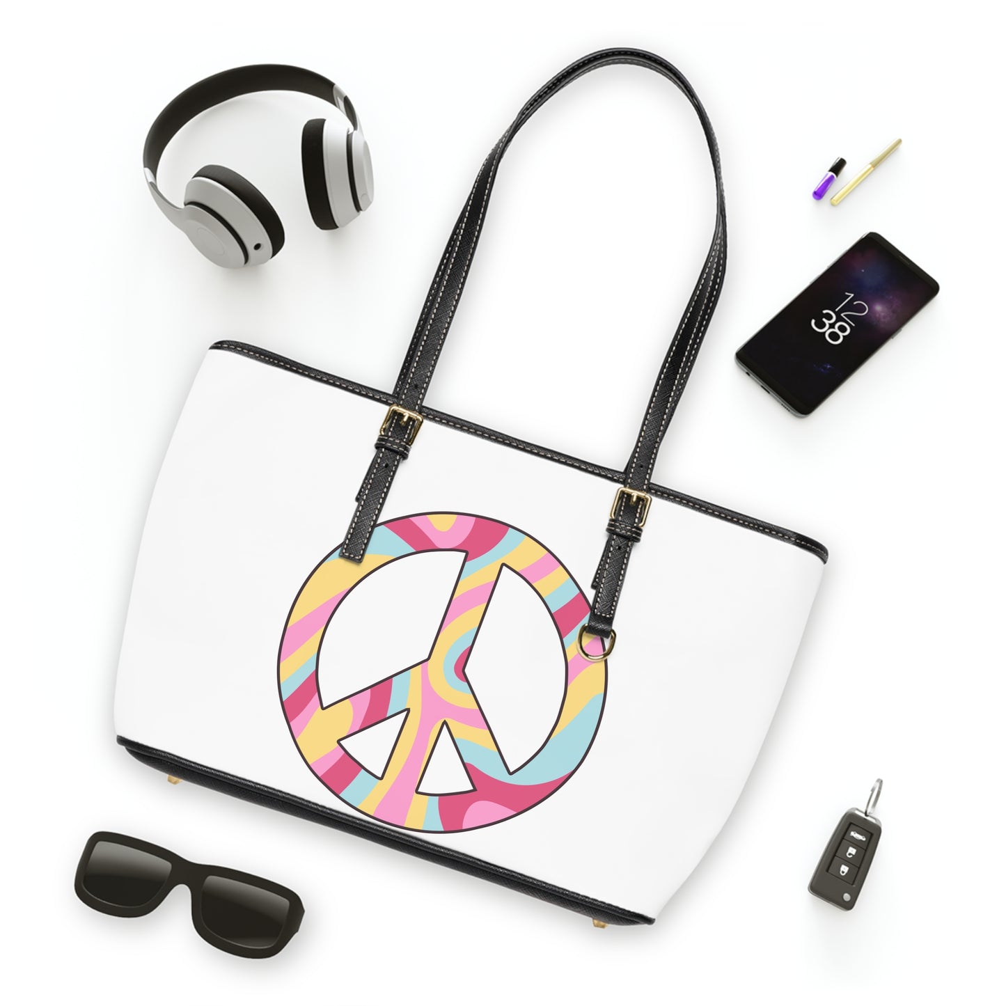 Hippie Peace Sign Leather Shoulder Bag