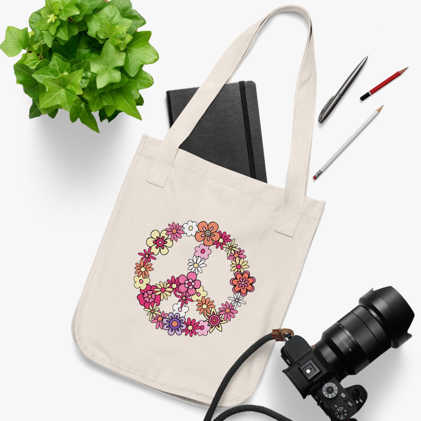 Peace Sign made from Flowers Organic Canvas Tote Bag