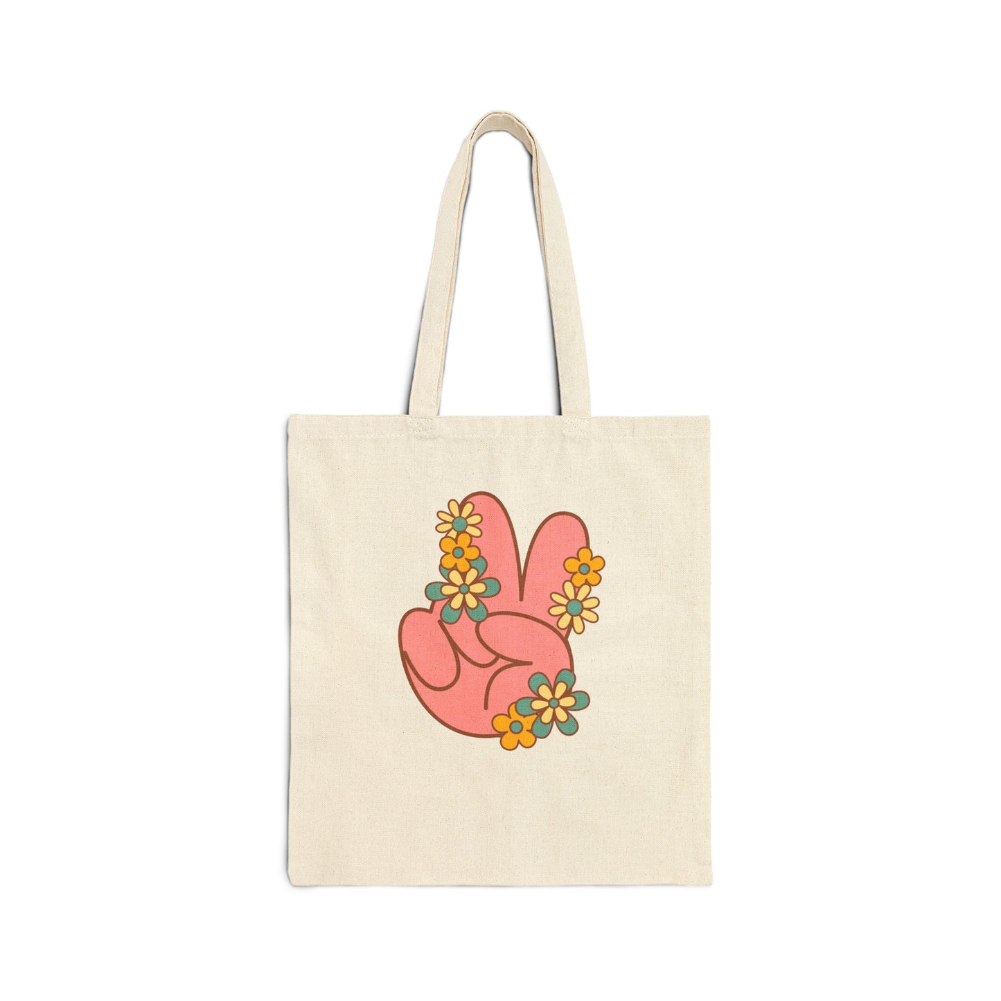 Peace Hand Sign with Flowers Cotton Tote Bag