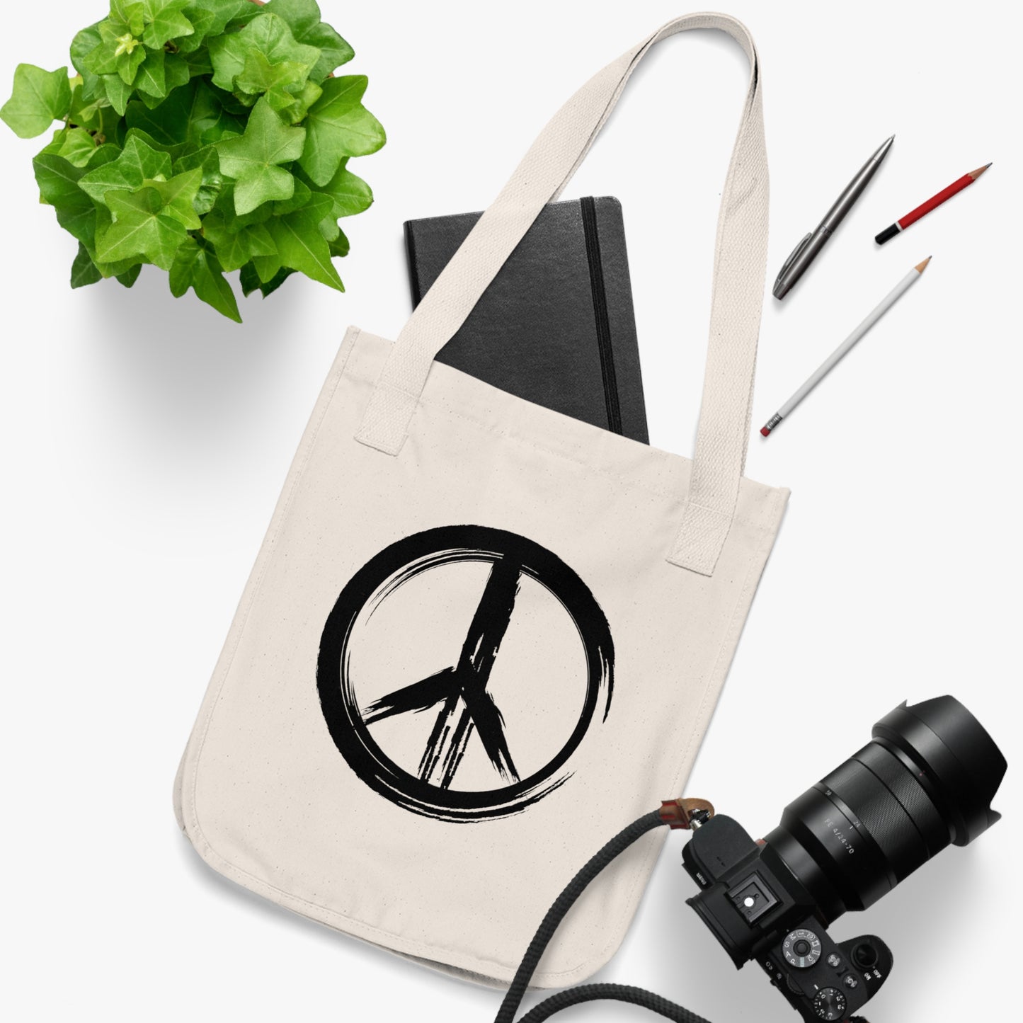 Brush Strokes Peace Sign Organic Canvas Tote Bag