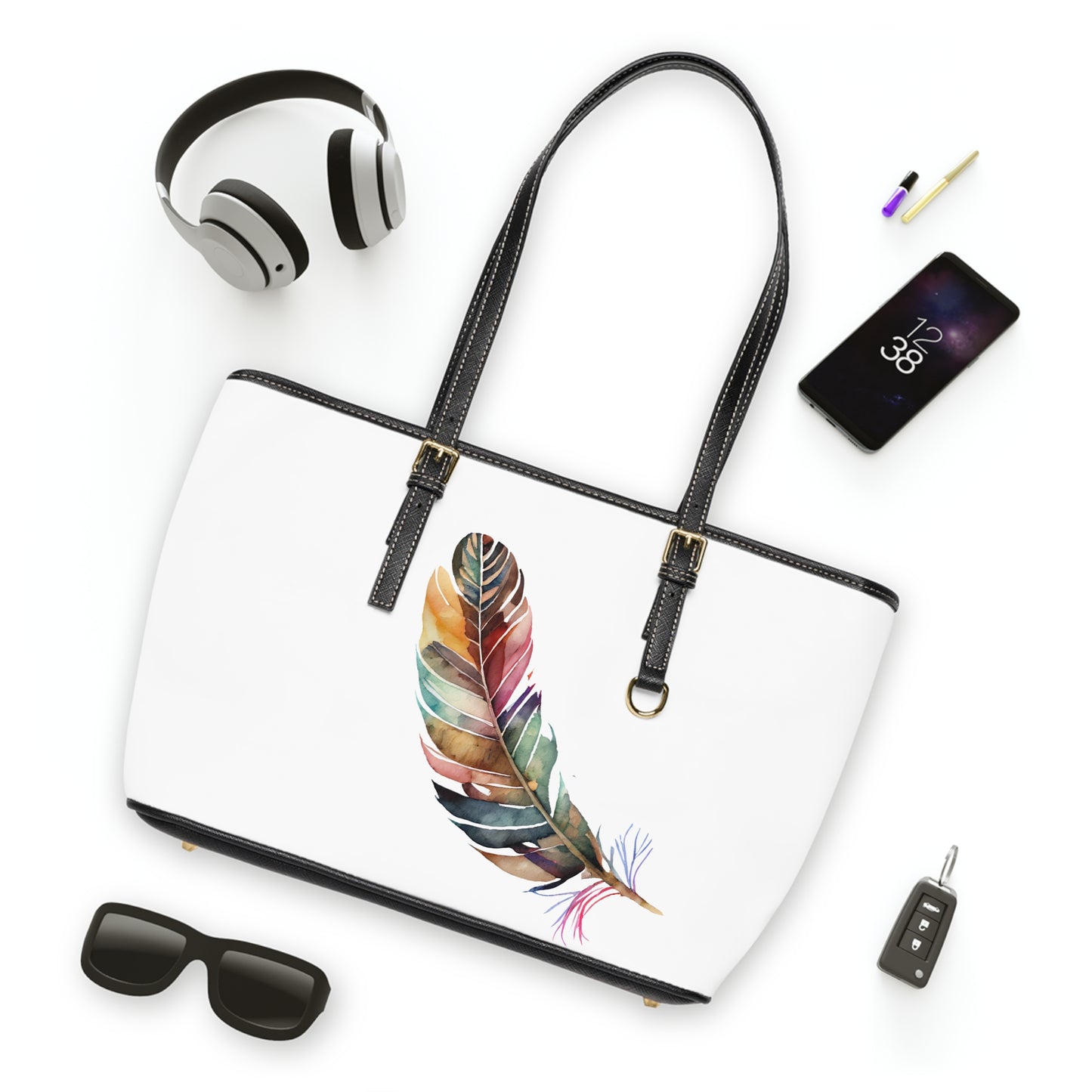 Feather Drawing Leather Shoulder Bag