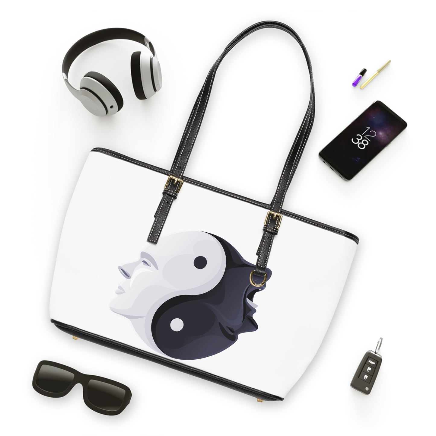 Yin Yang Two Faces Leather Shoulder Bag