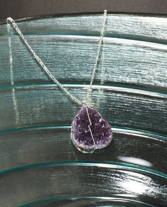 Druse Crystal Pendant on Silver Chain – Natural Beauty, Boho Energy