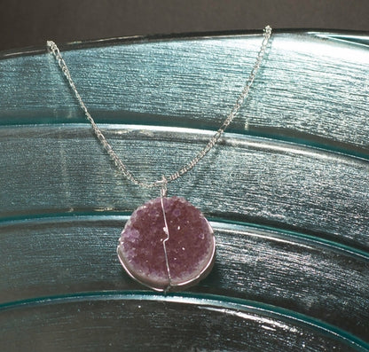 Druse Crystal Pendant on Silver Chain – Natural Beauty, Boho Energy