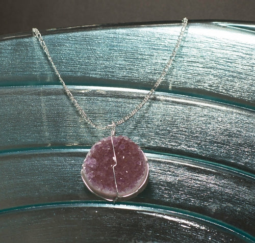 Druse Crystal Pendant on Silver Chain – Natural Beauty, Boho Energy