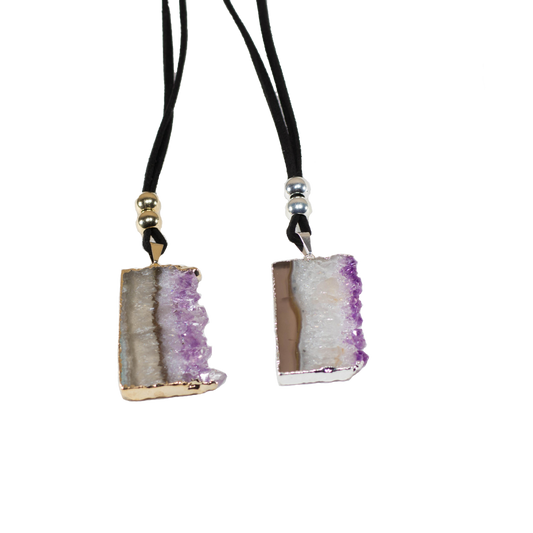 Amethyst Vertical Slice on a Leather Necklace