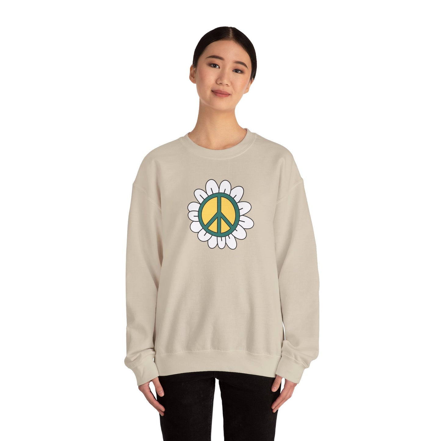 Peace Sign in White Flower Sweatshirt