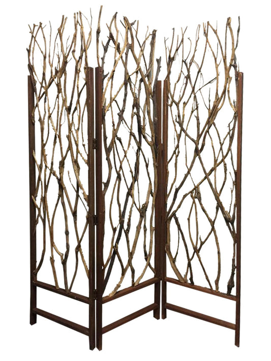 Brown Wood Tree Screen – 3-Panel Decorative Room Divider