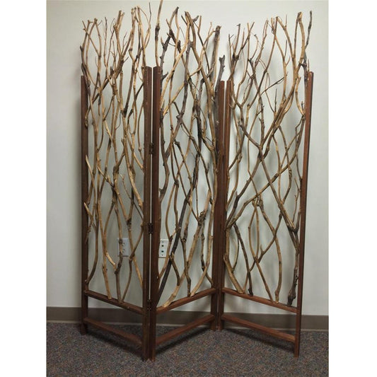 Brown Wood Tree Screen – 3-Panel Decorative Room Divider