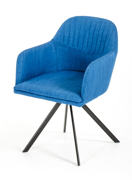 Blue Fabric and Metal Dining Arm Chair