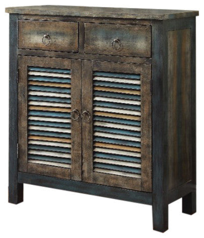 Antique Oak And Teal Wooden Console