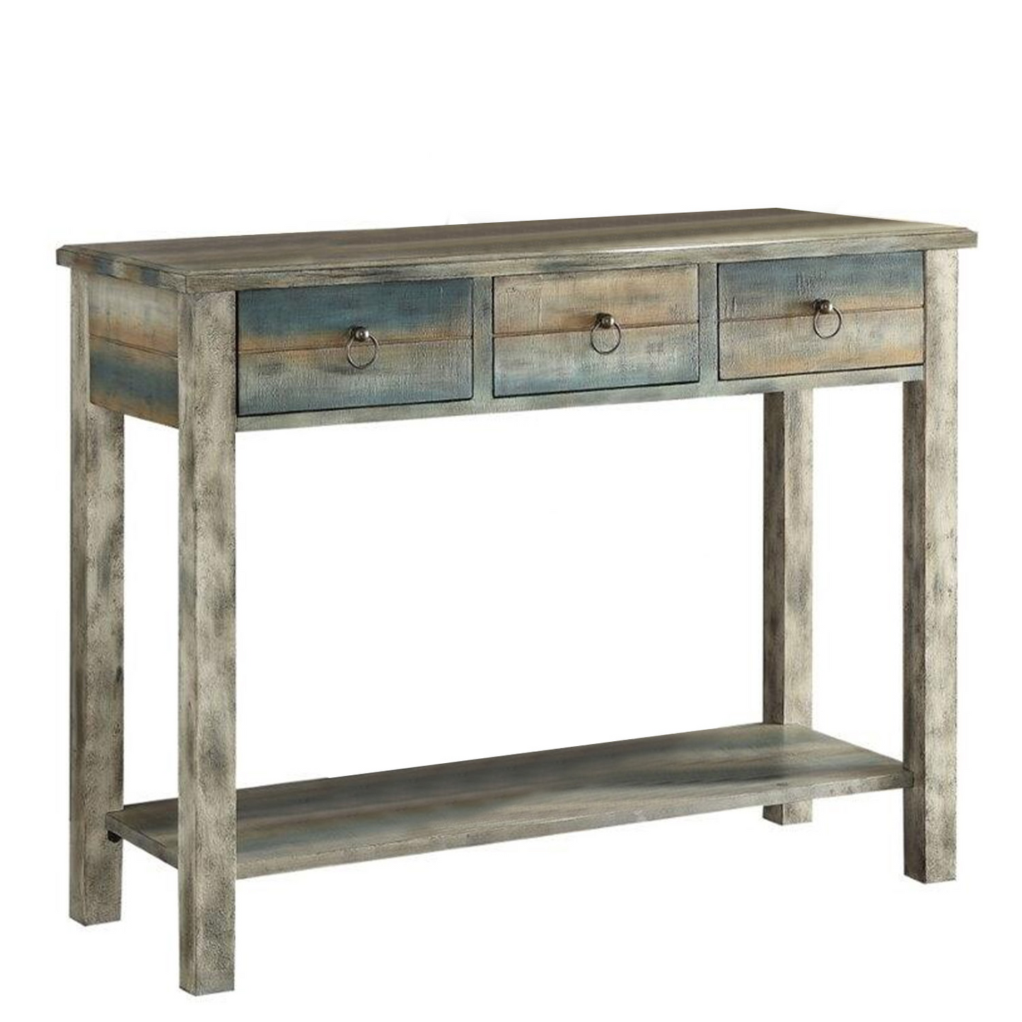 Antique Oak And Teal Wooden Console