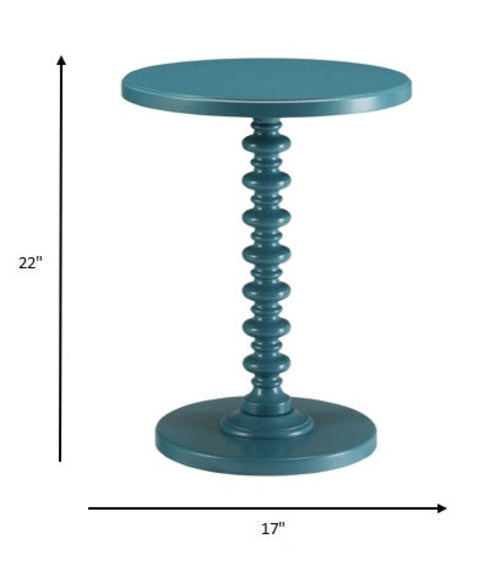 Teal Wood Pedestal End Table