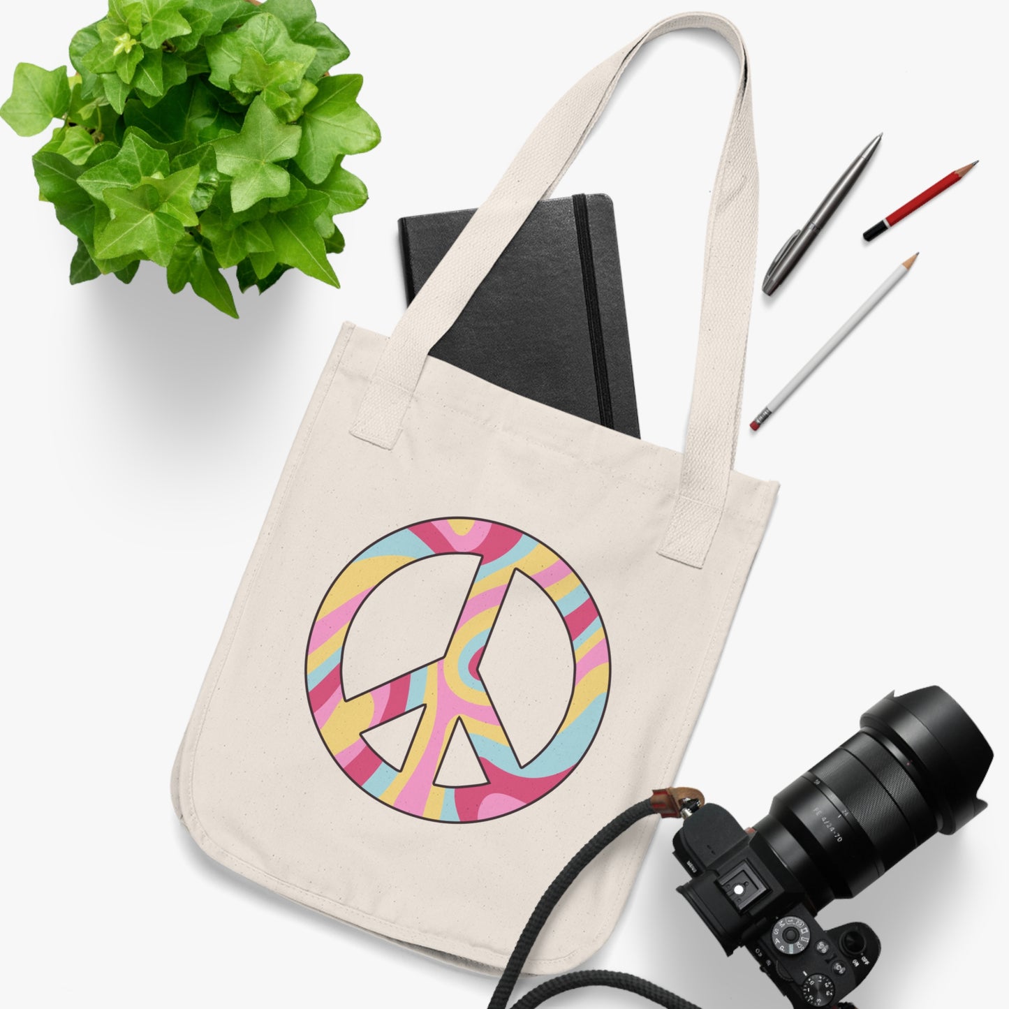 Hippie Peace Sign Organic Canvas Tote Bag