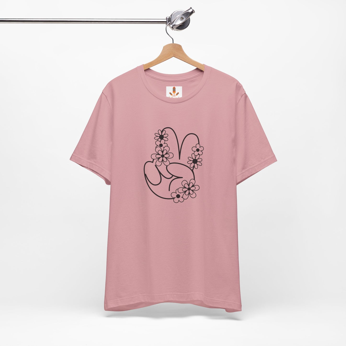 Black Peace Hand Sign with Flowers T-shirt