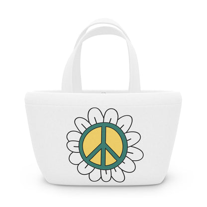 Peace Sign in White Flower Bag