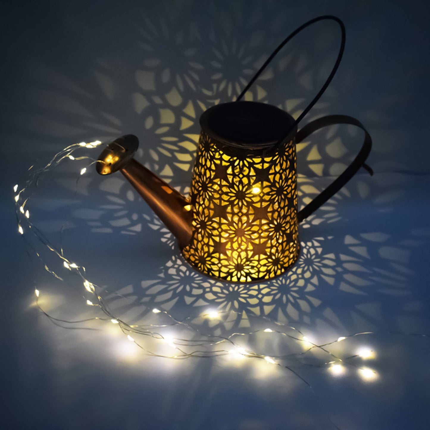 Solar Hanging Watering Can Lantern Light