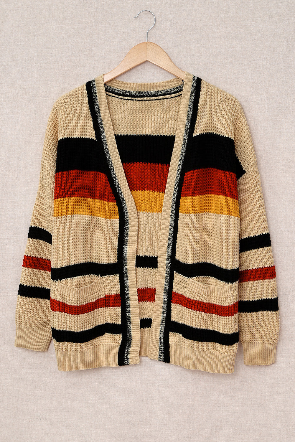 Striped Open Front Boho Knit Cardigan