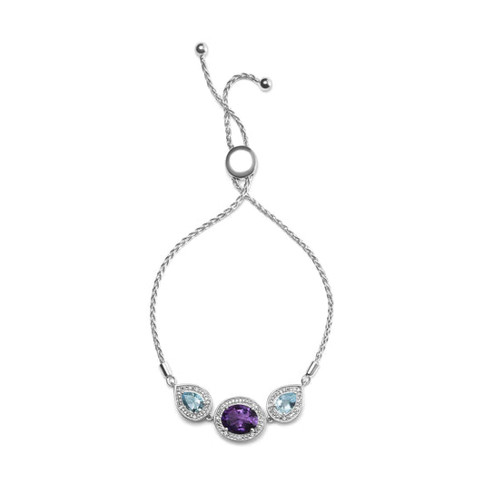 Amethyst and Blue Topaz with Diamonds Bracelet